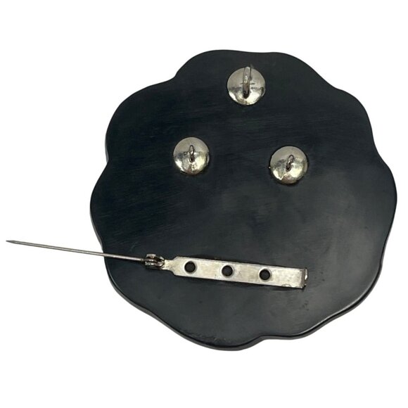 Vintage Black & White Mother Of Pearl Mosaic Brooch With Scalloped Edge - Picture 4 of 7